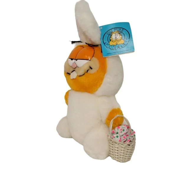 Vintage Dakin 12" Garfield Easter Bunny Rabbit Plush Stuffed Animal Toy Basket - Picture 4 of 6